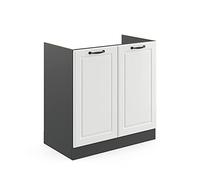 Vicco Meuble bas sous-évier "R-Line", Blanc campagne/Anthracite 80 cm | Façade en MDF · Sans plan de travail · Pieds réglables en hauteur · Grand espace intérieur ✓ · Librement combinable