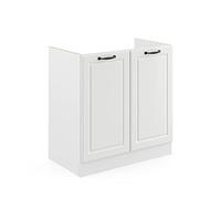 Vicco Meuble bas sous-évier "R-Line", Blanc campagne/Blanc 80 cm | Façade en MDF · Sans plan de travail · Pieds réglables en hauteur · Grand espace intérieur ✓ · Librement combinable