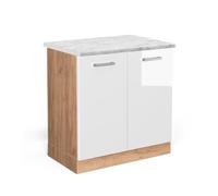 Vicco Meuble Bas sous-évier R-Line, Blanc Haute Brillance, 80cm | 2 Portes · Plan de travail incl. · Pieds réglables en hauteur · Grand espace intérieur ✓ · Librement combinable