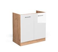 Vicco Meuble bas sous-évier "R-Line", Blanc Haute brillance, 80cm | 2 Portes · Sans plan de travail · Pieds réglables en hauteur · Grand espace intérieur ✓ · Librement combinable