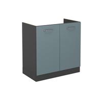 Vicco Meuble bas sous-évier "R-Line", Bleu-gris/Anthracite 80 cm | 2 Portes · Sans plan de travail · Pieds réglables en hauteur · Grand espace intérieur ✓ · Librement combinable