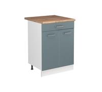 Vicco Meuble bas sous-évier "R-Line", Bleu-gris/Blanc 60 cm | 1 Tiroir · Plan de travail incl. · Pieds réglables en hauteur · Poignées en métal · ✓ Accès facile