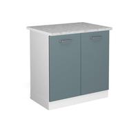 Vicco Meuble bas sous-évier "R-Line", Bleu-gris/Blanc 80 cm | 2 Portes · Plan de travail incl. · Pieds réglables en hauteur · Grand espace intérieur ✓ · Librement combinable