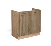 Vicco Meuble bas sous-évier "R-Line", Chêne Artisan, 80cm | 2 Portes · Sans plan de travail · Pieds réglables en hauteur · Grand espace intérieur ✓ · Librement combinable