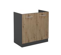 Vicco Meuble bas sous-évier "R-Line", Chêne Artisan/Anthracite 80 cm | 2 Portes · Sans plan de travail · Pieds réglables en hauteur · Grand espace intérieur ✓ · Librement combinable