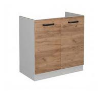 Vicco Meuble bas sous-évier "R-Line", Chêne doré/Blanc 80 cm | 2 Portes · Sans plan de travail · Pieds réglables en hauteur · Grand espace intérieur ✓ · Librement combinable