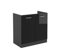 Vicco Meuble Bas sous-évier R-Line, Noir Haute Brillance, 80cm sans PT, pour Une Combinaison Libre au Sein de systèmes de Cuisine modulaires