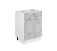 Vicco Meuble bas universel "R-Line", Béton 60 cm | avec tiroirs, sans PT, adapté au rangement peu encombrant dans les cuisines équipées