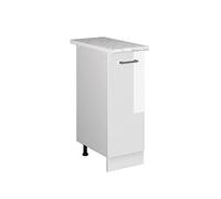 Vicco Meuble bas universel "R-Line", Blanc Haute brillance 30 cm | avec porte, avec PT, pour le rangement des ustensiles ménagers et des produits de nettoyage