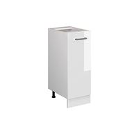 Vicco Meuble bas universel "R-Line", Blanc Haute brillance 30 cm | avec porte, sans PT, pour le rangement des ustensiles ménagers et des produits de nettoyage