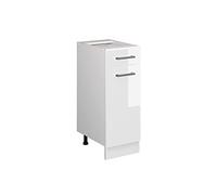 Vicco Meuble bas universel "R-Line", Blanc Haute brillance 30 cm | avec tiroir, sans PT, adapté au rangement peu encombrant dans les cuisines équipées