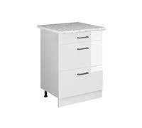 Meuble bas universel Vicco R-Line Blanc Haute brillance 60cm avec tiroirs, Model 41786