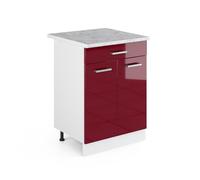 Vicco Meuble bas universel "R-Line", Rouge bordeaux Haute brillance 60 cm | avec tiroirs, adapté au rangement peu encombrant dans les cuisines équipées