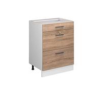Vicco Meuble bas universel "R-Line", Sonoma 60 cm | avec tiroirs, sans PT, convient pour le rangement des accessoires de nettoyage et d’entretien ménager