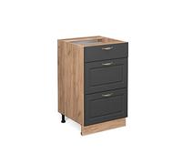 Vicco Meuble Cuisine Fame-Line, Anthracite-Or, 50cm | Façade en MDF · Sans plan de travail · Pieds réglables en hauteur · Poignées en métal