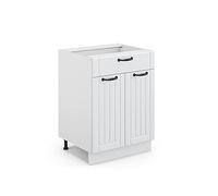 Vicco Meuble Cuisine Fame-Line, Blanc Campagne, 60cm | Façade en MDF · Sans plan de travail · Pieds réglables en hauteur · Poignées en métal · Fermeture douce