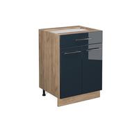 Vicco Meuble Cuisine Fame-Line, Bleu foncé Brillant, 60cm | Façade en MDF · Sans plan de travail · Pieds réglables en hauteur · Poignées en métal · Fermeture douce