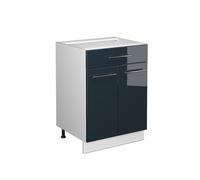 Vicco Meuble Cuisine Fame-Line, Bleu foncé Brillant, 60cm | Façade en MDF · Sans plan de travail · Pieds réglables en hauteur · Poignées en métal · Fermeture douce