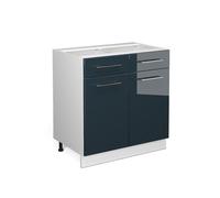 Vicco Meuble Cuisine Fame-Line, Bleu foncé Brillant, 80cm | Façade en MDF · Sans plan de travail · Pieds réglables en hauteur · Poignées en métal · Fermeture douce