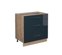 Vicco Meuble Cuisine Fame-Line, Bleu foncé Brillant, 80cm | Façade en MDF · Sans plan de travail · Pieds réglables en hauteur · Poignées en métal