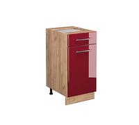 Vicco Meuble Cuisine Fame-Line, Bordeaux Haute Brillance, 40cm | Façade en MDF · Sans plan de travail · Pieds réglables en hauteur · Poignées en métal · Fermeture douce
