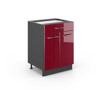 Vicco Meuble Cuisine Fame-Line, Rouge Bordeaux Haute Brillance, 60cm avec tiroir, sans PT, à Combiner avec d'autres modules de la série Fame-Line