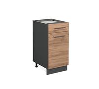 Vicco Meuble Cuisine Fame-Line, Chêne doré, 40cm | Coulisses métalliques à extension totale · Sans plan de travail · Pieds réglables en hauteur · Poignées en métal
