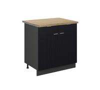 Vicco Meuble Cuisine Fame-Line, Noir rayé, 80cm | Façade en MDF · Plan de travail incl. · Pieds réglables en hauteur · Poignées en métal · Fermeture douce