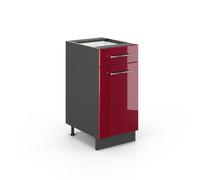 Vicco Meuble Cuisine Fame-Line, Bordeaux Haute Brillance, 40cm | Façade en MDF · Sans plan de travail · Pieds réglables en hauteur · Poignées en métal · Fermeture douce