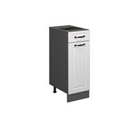 Vicco Meuble cuisine "R-Line", Blanc campagne/Anthracite 30 cm | Façade en MDF · Sans plan de travail · Pieds réglables en hauteur · 1 Porte · Librement combinable