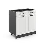 Vicco Meuble cuisine "R-Line", Blanc campagne/Anthracite 80 cm | Façade en MDF · Sans plan de travail · Pieds réglables en hauteur · 2 Portes · ✓ Accès facile