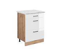 Vicco Meuble Cuisine R-Line, Blanc Haute Brillance, 60cm | 3 Tiroirs · Plan de travail incl. · Pieds réglables en hauteur · ✓ Accès facile · Librement combinable