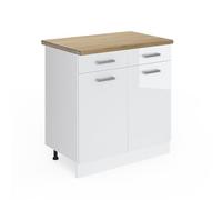 Vicco Meuble Cuisine R-Line, Blanc Haute Brillance, 80cm | 2 Tiroirs · Plan de travail incl. · Pieds réglables en hauteur · 2 Portes · ✓ Accès facile