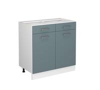 Vicco Meuble Cuisine R-Line, Bleu-Gris, 80cm | 2 Tiroirs · Sans plan de travail · Pieds réglables en hauteur · 2 Portes · ✓ Accès facile