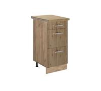 Vicco Meuble Cuisine R-Line, Chêne Artisan, 40cm | 3 Tiroirs · Plan de travail incl. · Pieds réglables en hauteur · ✓ Accès facile · Librement combinable