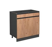 Vicco Meuble Cuisine R-Line, Chêne de Force doré, 80cm J-Shape, sans PT, pour Une Combinaison Libre au Sein de systèmes de Cuisine modulaires