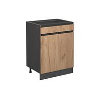 Meuble cuisine R-Line, 60cm J-Shape, avec tiroir, sans PT, Chêne de force doré/Anthracite, Vicco 39717