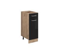 Vicco Meuble Cuisine R-Line, Noir Haute Brillance, 30cm | 1 Tiroir · Sans plan de travail · Pieds réglables en hauteur · 1 Porte · Librement combinable