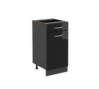 Vicco Meuble Cuisine R-Line, Noir Haute Brillance, 40cm | 1 Tiroir · Sans plan de travail · Pieds réglables en hauteur · ✓ Accès facile · Librement combinable