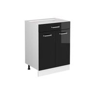 Meuble cuisine R-Line, 60cm avec tiroir, sans PT, Noir Haute brillance/Blanc, Vicco 41195