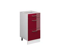 Vicco Meuble Cuisine R-Line, Rouge Brillant, 40cm avec tiroirs, sans PT, pour Une Combinaison Libre au Sein de systèmes de Cuisine modulaires
