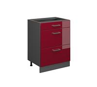 Vicco Meuble Cuisine R-Line, Rouge Brillant, 60cm avec tiroirs, sans PT, pour Une Combinaison Libre au Sein de systèmes de Cuisine modulaires