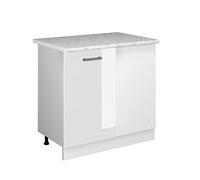 Vicco Meuble d'angle R-Line, Blanc Haute Brillance, 86cm | Relie deux côtés de la cuisine · Plan de travail incl. · Pieds réglables en hauteur · 1 Porte