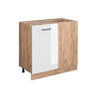 Vicco Meuble d'angle R-Line, Blanc Haute Brillance, 86cm | Relie deux côtés de la cuisine · Sans plan de travail · Pieds réglables en hauteur · 1 Porte · Grand espace intérieur ✓