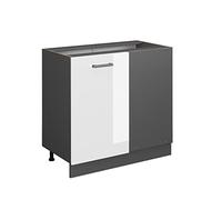 Vicco Meuble d'angle R-Line, Blanc Haute Brillance, 86cm | Relie deux côtés de la cuisine · Sans plan de travail · Pieds réglables en hauteur · 1 Porte · Grand espace intérieur ✓