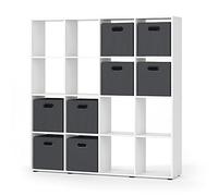 Vicco Meuble de Rangement Cube Karree, Blanc, 138.5x142.5cm | avec 4 boîtes pliantes, pour une répartition flexible de l’espace et un rangement ordonné