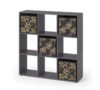 Vicco Meuble de Rangement Cube Nove, Noir, 104x108cm | avec 4 boîtes pliantes opt.1, pour une répartition flexible de l’espace et le rangement des livres