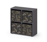 Vicco Meuble de Rangement Cube Tetra, Noir, 72.6x72cm | avec 4 boxes pliants opt.2, pour le rangement de livres et de boîtes de rangement 30x30 cm