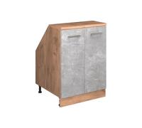 Vicco Meuble de Rangement sous Pente Rion, Béton/Chêne de Force doré, 60 x 60 cm 2 Portes, 60 cm de Profondeur, Gain de Place pour Les pièces mansardées