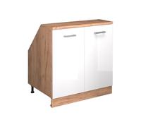 Vicco Meuble de Rangement sous Pente Rion, Blanc Brillant/Chêne doré | Façade robuste · Profondeur 60 cm · Pieds réglables en hauteur · 2 Portes · ✓ Pour différentes inclinaisons de toit